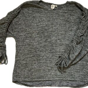 Greenish Grey Ruched Sleeve Sweater